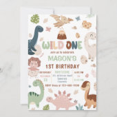 ワイルドワンキュート恐竜1歳のパーティー 招待状 (正面)