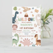 ワイルドワンキュート恐竜1歳のパーティー 招待状 (スタンド正面)