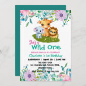 ワイルドワンキリン獅子ジャングル第1動物誕生日 招待状 (正面/裏面)
