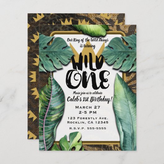 ワイルドワンキングオブシチュエーションクラウン1st誕生日パーティー 招待状 (正面/裏面)