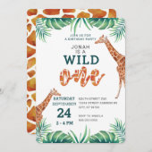 ワイルドワンギラフ1歳の誕生パーティー動物園 招待状 (正面/裏面)