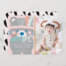 ワイルドワンクマ羽毛ガールピンク写真1st誕生日