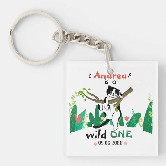ワイルドワングリーンリーサファリキティ猫1歳の誕生日 キーホルダー (正面)