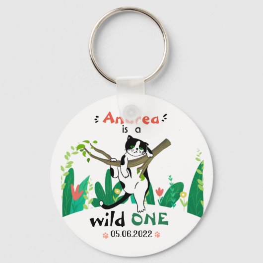 ワイルドワングリーンリーサファリキティ猫1歳の誕生日 キーホルダー (正面)