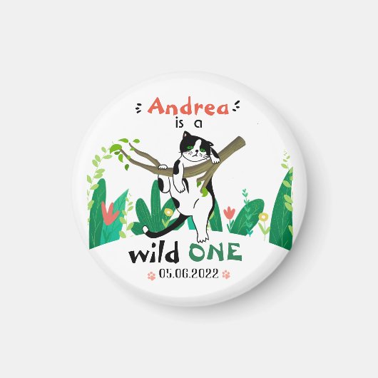 ワイルドワングリーンリーサファリキティ猫1歳の誕生日 マグネット (正面)