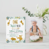 ワイルドワングリーンリー金ゴールドサファリ誕生日 招待状 (スタンド正面)