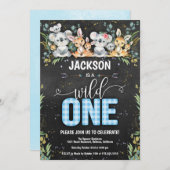 ワイルドワンコアラ&カンガルーギンガム1歳の誕生日 招待状 (正面/裏面)