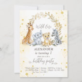 ワイルドワンゴールデンジャングルサファリ動物パーティー招待状 招待状 (正面)