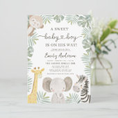 ワイルドワンサファリかわいいジャングル動物ベビーシャワー 招待状 (スタンド正面)