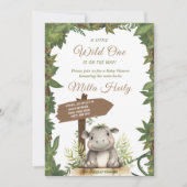 ワイルドワンサファリかわいいベビーヒポタムスベビーシャワー 招待状 (正面)