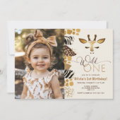 ワイルドワンサファリのキリン現代の誕生日の写真 招待状 (正面)