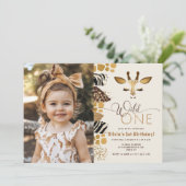 ワイルドワンサファリのキリン現代の誕生日の写真 招待状 (スタンド正面)