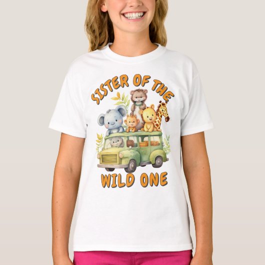 ワイルドワンサファリの動物の誕生日の姉妹 Tシャツ (正面)