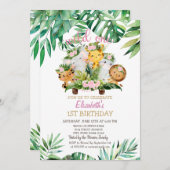 ワイルドワンサファリの動物葉達1歳の誕生日 招待状 (正面/裏面)