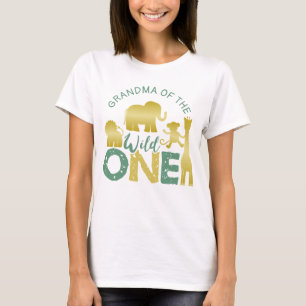 ワイルドワンサファリの祖母1歳の誕生日金ゴールド Tシャツ