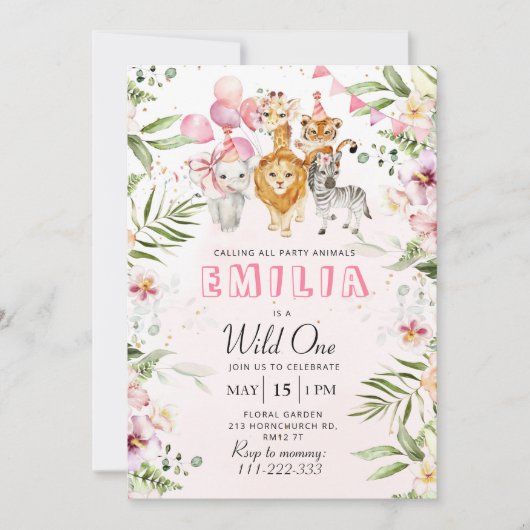 ワイルドワンサファリの誕生日の招待状 招待状 (正面)