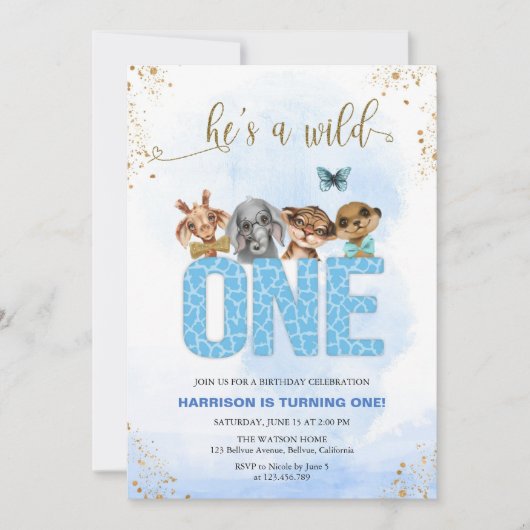 ワイルドワンサファリの誕生日 招待状 (正面)