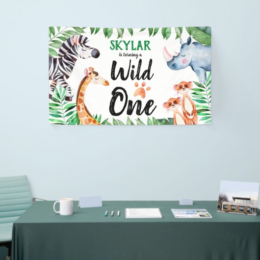 ワイルドワンサファリアニマルキッズ1st誕生日パーティー 横断幕 (トレードショー)