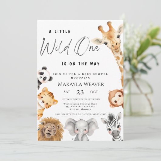 ワイルドワンサファリアニマルジャングルテーマベビーシャワー 招待状 (スタンド正面)