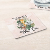 ワイルドワンサファリアニマルズガールズファースト誕生日 スクエアペーパーコースター (アングル)