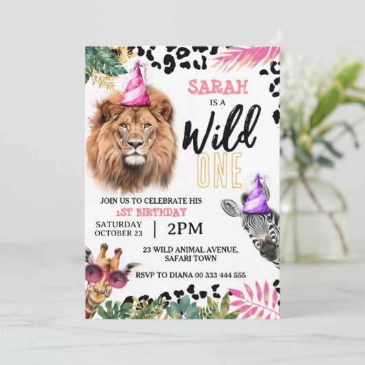 ワイルドワンサファリアニマルズガール1st誕生日パーティー 招待状 (スタンド正面)