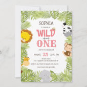 ワイルドワンサファリアニマルズジャングルファースト誕生日 招待状 (正面)