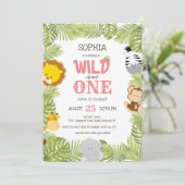 ワイルドワンサファリアニマルズジャングルファースト誕生日 招待状 (スタンド正面)