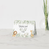 ワイルドワンサファリアニマルズテーマ少年誕生日折り畳み サンキューカード (正面)