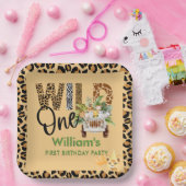 ワイルドワンサファリアニマルズファースト誕生日ボーイ ペーパープレート (パーティー)