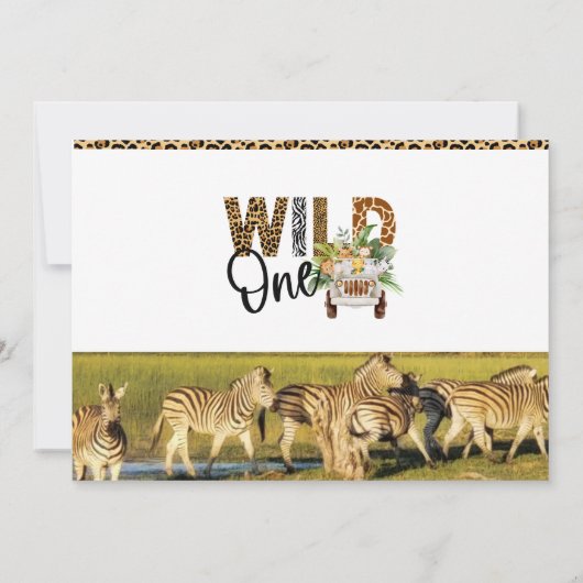 ワイルドワンサファリアニマルズファースト誕生日ボーイ 招待状 (裏面)