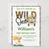 ワイルドワンサファリアニマルズファースト誕生日ボーイ 招待状 (正面)