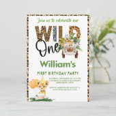 ワイルドワンサファリアニマルズファースト誕生日ボーイ 招待状 (スタンド正面)