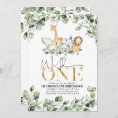 ワイルドワンサファリアニマルズファースト誕生日招待状 招待状 (正面/裏面)