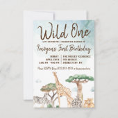 ワイルドワンサファリアニマルズファースト誕生日 招待状 (正面)