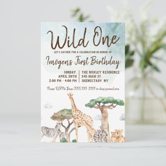 ワイルドワンサファリアニマルズファースト誕生日 招待状 (スタンド正面)