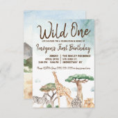 ワイルドワンサファリアニマルズファースト誕生日 招待状 (正面/裏面)