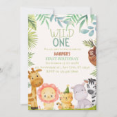 ワイルドワンサファリアニマルズボーイバースデーパーティインビタット 招待状 (正面)