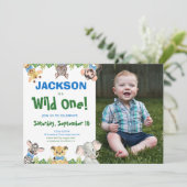 ワイルドワンサファリアニマルズボーイフォト誕生日I 招待状 (スタンド正面)