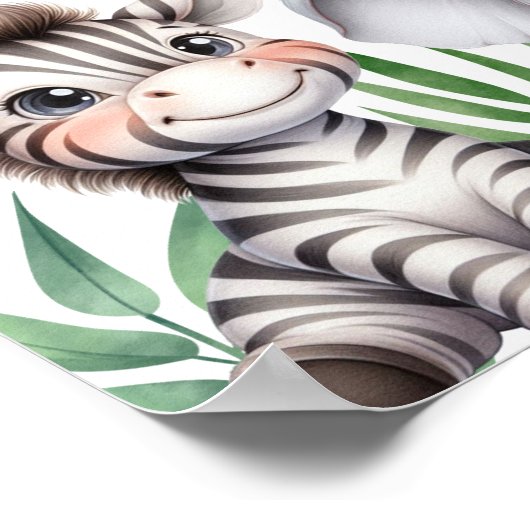 ワイルドワンサファリアニマルズボーイ男の子1歳の誕生日へようこそ ポスター (角)