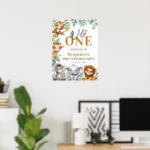 ワイルドワンサファリアニマルズボーイ男の子1歳の誕生日へようこそ ポスター (ホームオフィス)