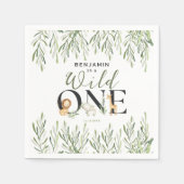 ワイルドワンサファリアニマルズボーイ第1誕生日パーティー スタンダードカクテルナプキン (正面)