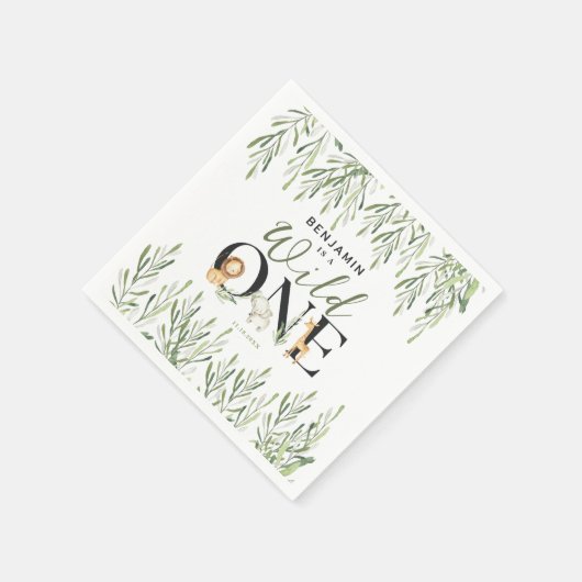 ワイルドワンサファリアニマルズボーイ第1誕生日パーティー スタンダードカクテルナプキン (角)