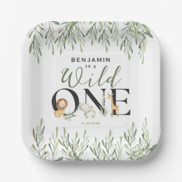 ワイルドワンサファリアニマルズボーイ第1誕生日パーティー ペーパープレート