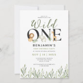 ワイルドワンサファリアニマルズボーイ第1誕生日パーティー 招待状 (正面)