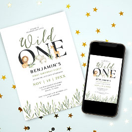 ワイルドワンサファリアニマルズボーイ第1誕生日パーティー 招待状