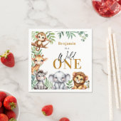 ワイルドワンサファリアニマルズボーイ第1誕生日 スタンダードカクテルナプキン (インサイチュ)