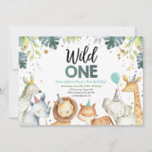 ワイルドワンサファリアニマルズボーイ誕生日招待状 招待状 (正面)