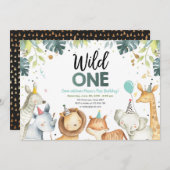 ワイルドワンサファリアニマルズボーイ誕生日招待状 招待状 (正面/裏面)