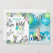 ワイルドワンサファリアニマルズボーイ誕生日招待状 招待状 (正面)
