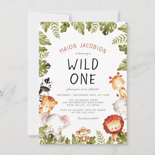 ワイルドワンサファリアニマルズボーバースデーパーティー 招待状 (正面)